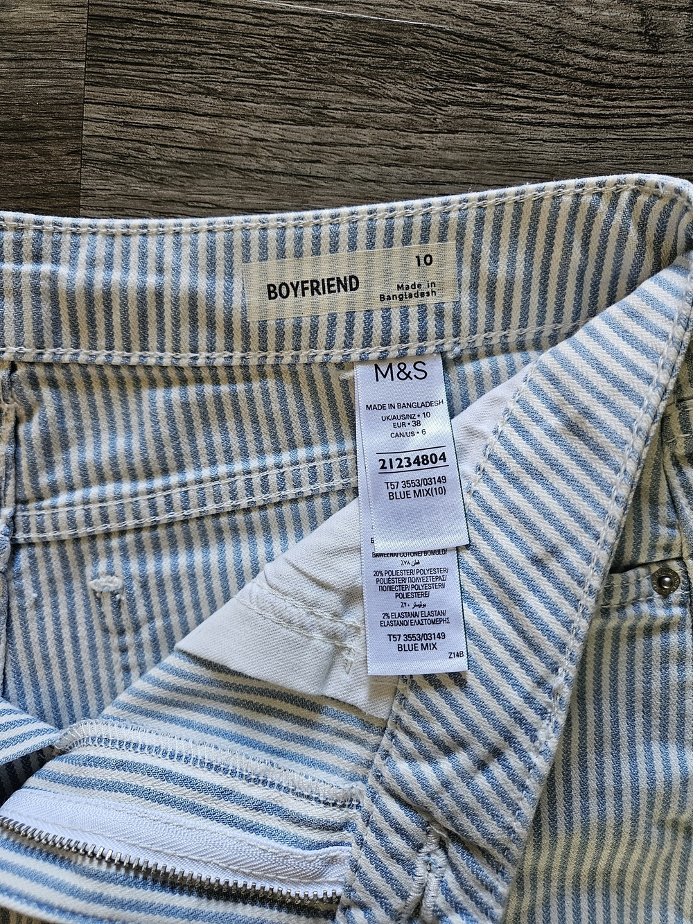 M&S 90's Boyfriend Blue & White Striped Shorts - Picture 8 of 10